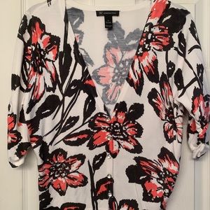 INC Flowered Ruched sleeve cardigan